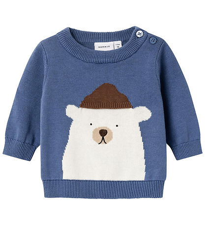 Name It Bluse - Strick - NbmSenis - Bijou Blue m. Eisbär