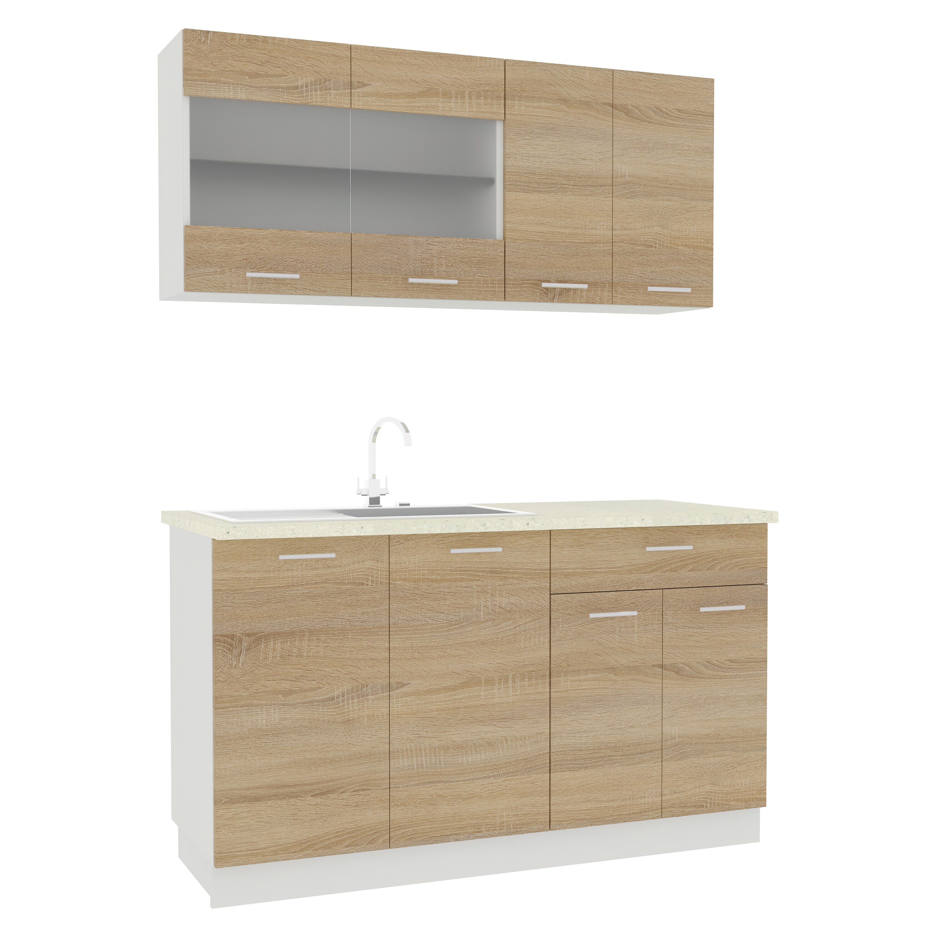 VCM 4-tlg Singleküche Einbauküche Küchenzeile Küchenblock Komplettküche 140 cm Esilo