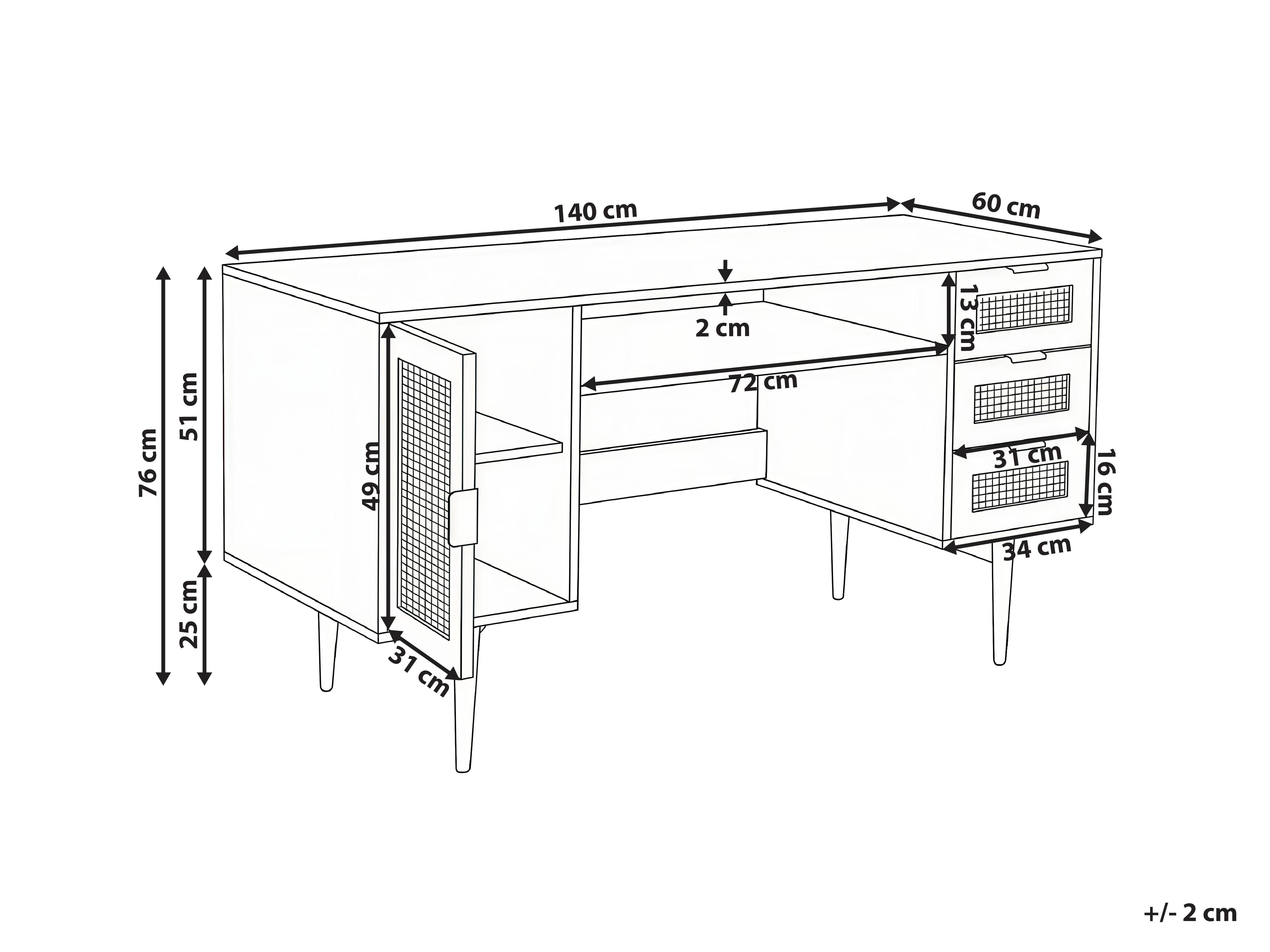 Bureau RAFFRA Lichtbruin 140 cm 60 cm