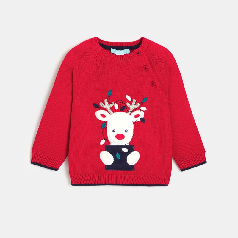 Pull maille tricot renne rouge bébé garçon Rouge