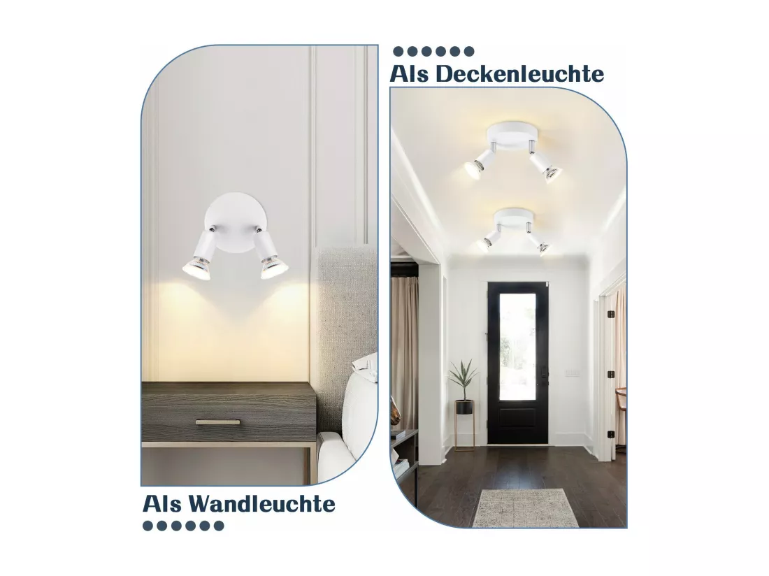 NETTLIFE Plafonnier LED GU10 -2 Spots de Plafond Ronde Moderne Spots de Plafond 350° pour Cuisines Couloir Chambre Salon - sans Ampoule Blanc