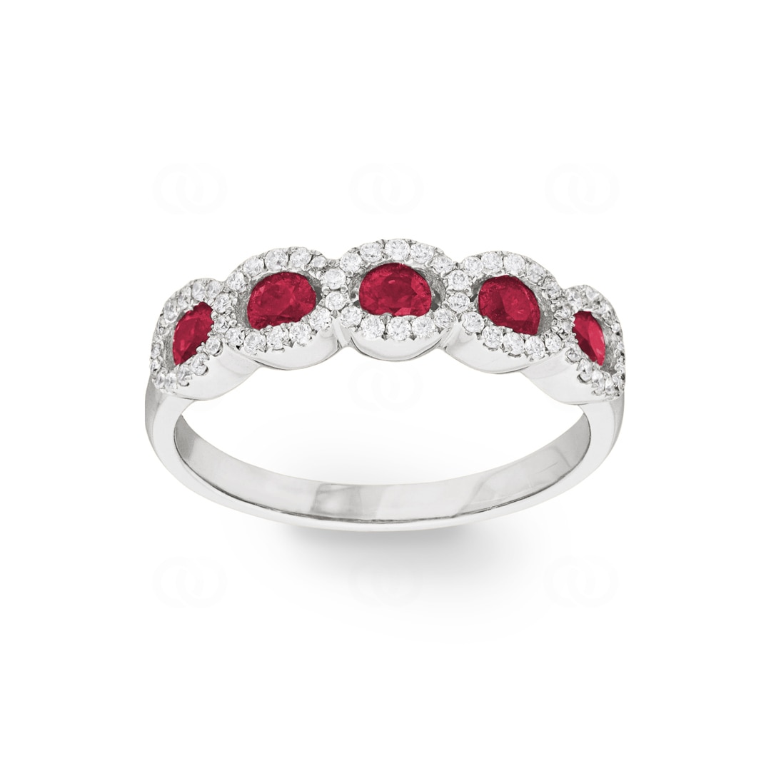 Damenring 750/18 K Weissgold mit Rubinen & Diamanten 0.27 ct H/si Ø 56