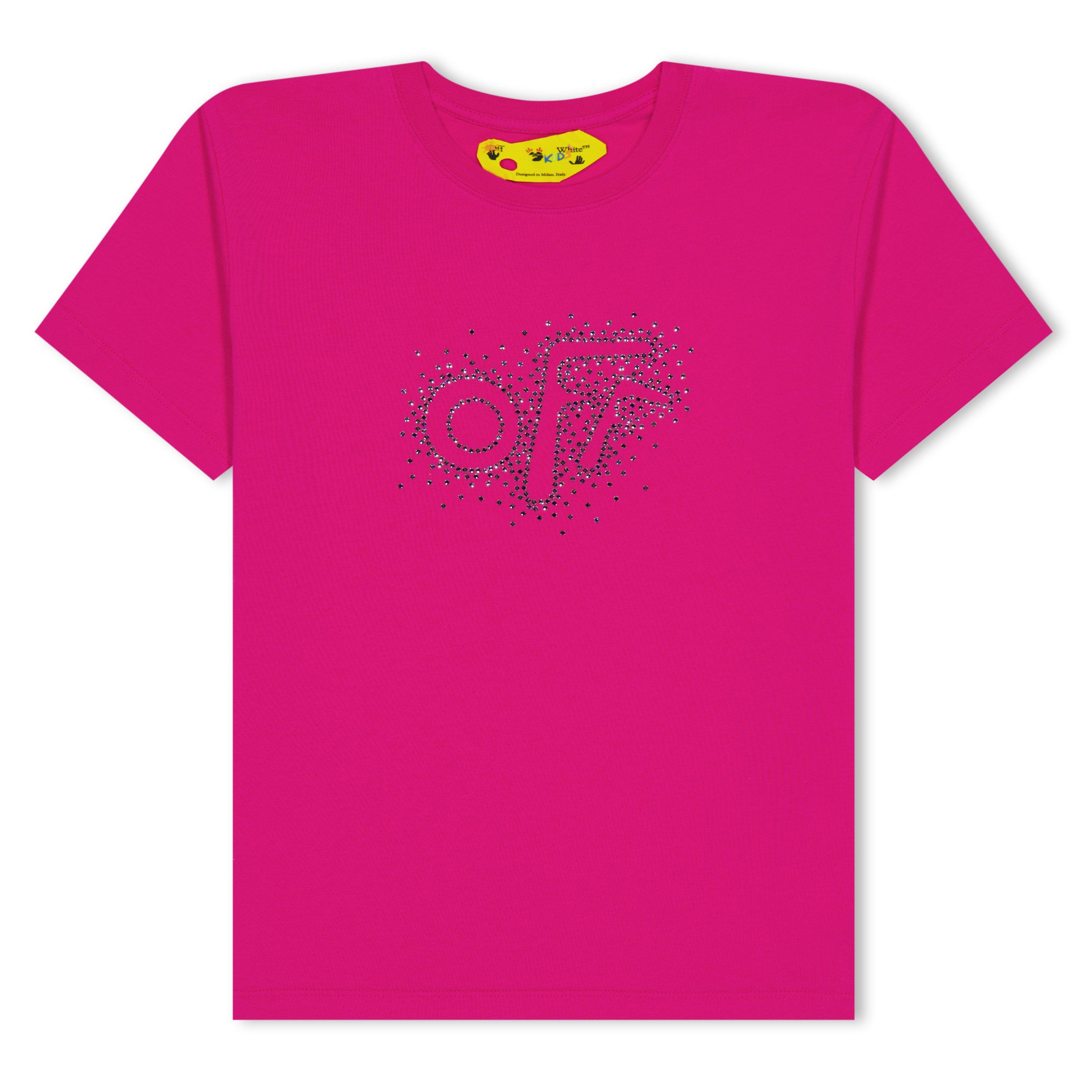 Off White Embellished Crystal Logo T Shirt Juniors