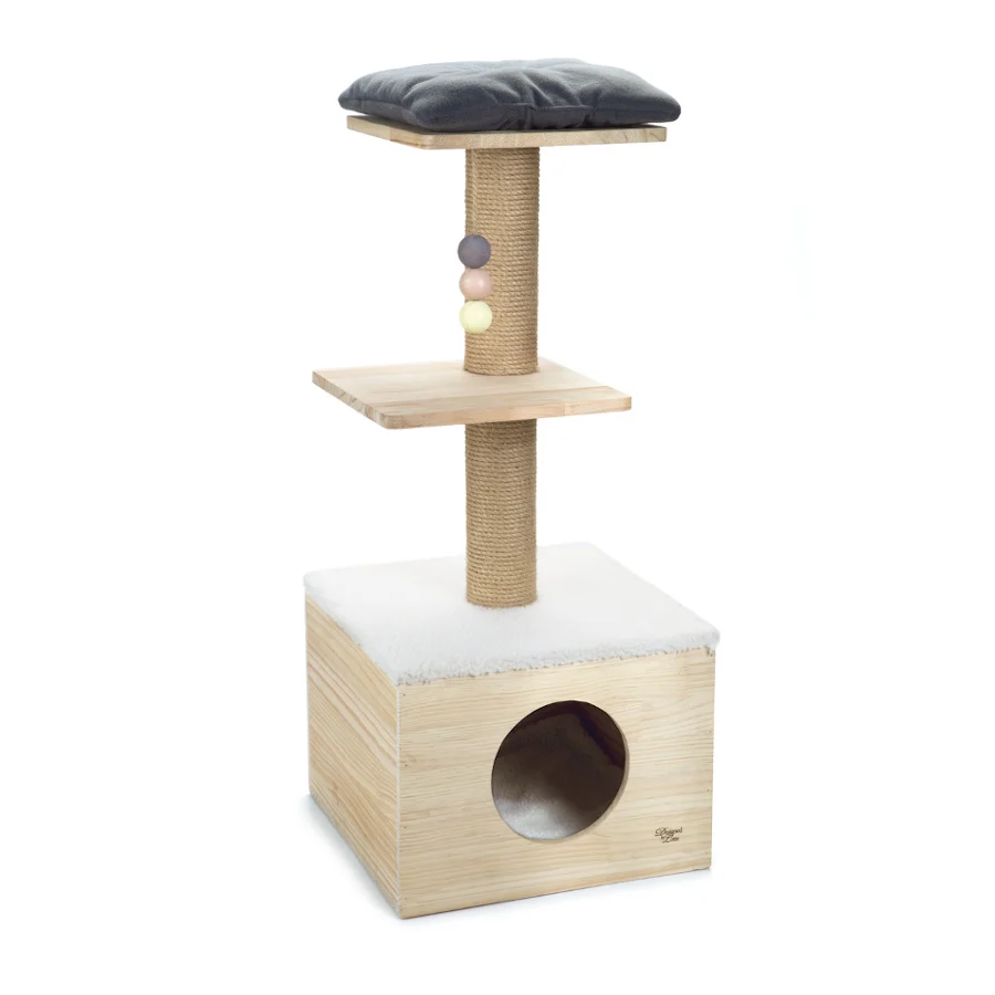 Arranhador de madeira para gatos, desenhado por Lotte Kamina.
