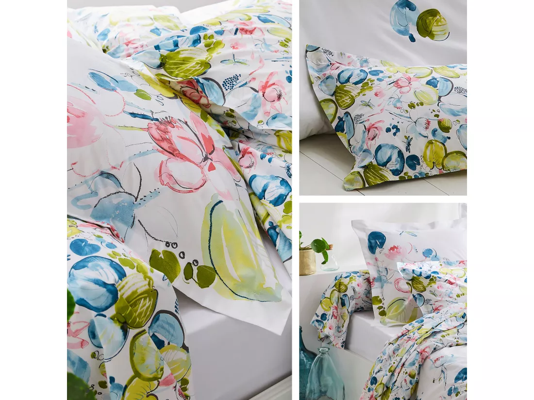 Taie de traversin 200x43 cm percale coton NENUPHAR aqua
