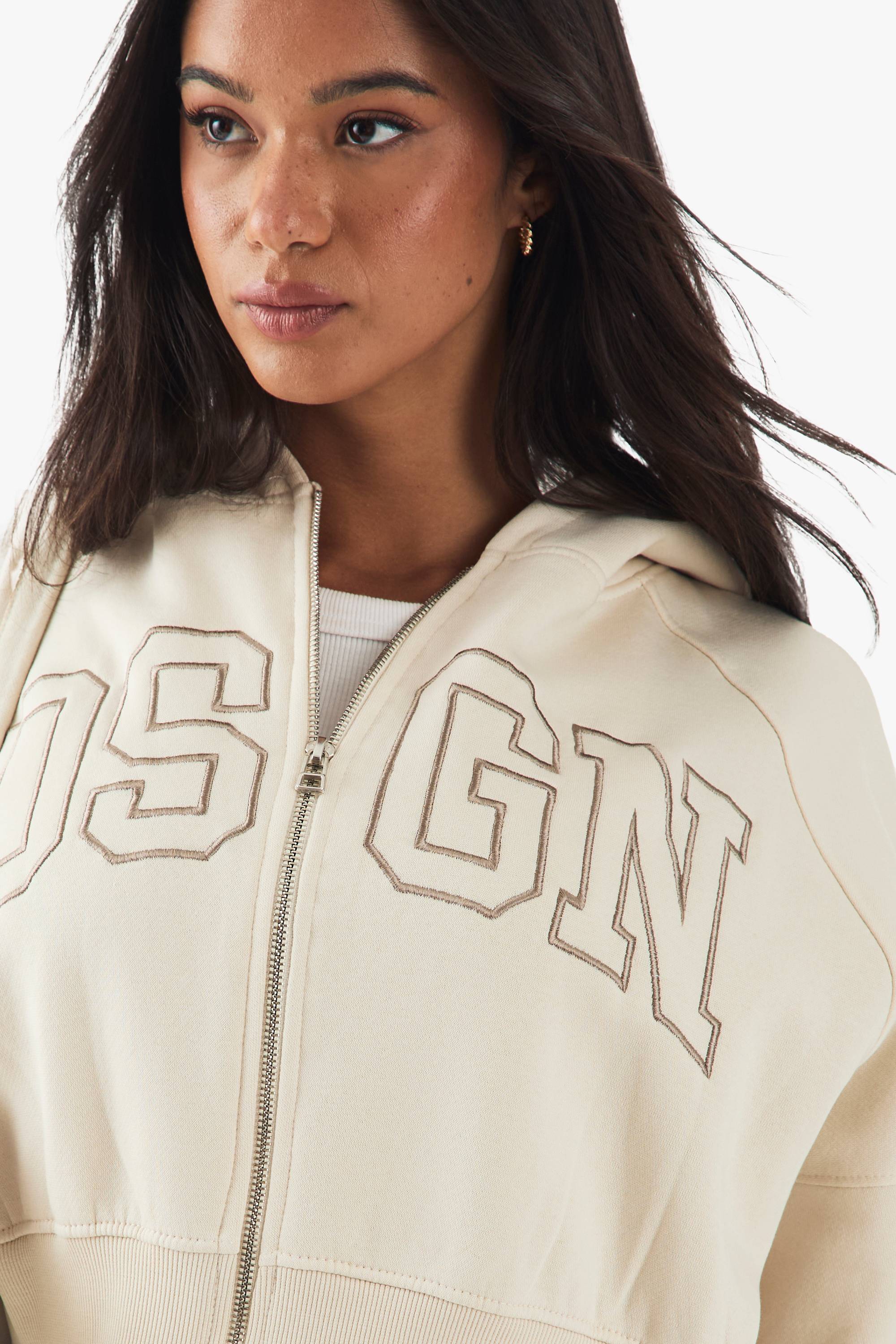 DSGN Studio Collegiate Embroidered Boxy Zip Through Hoodie