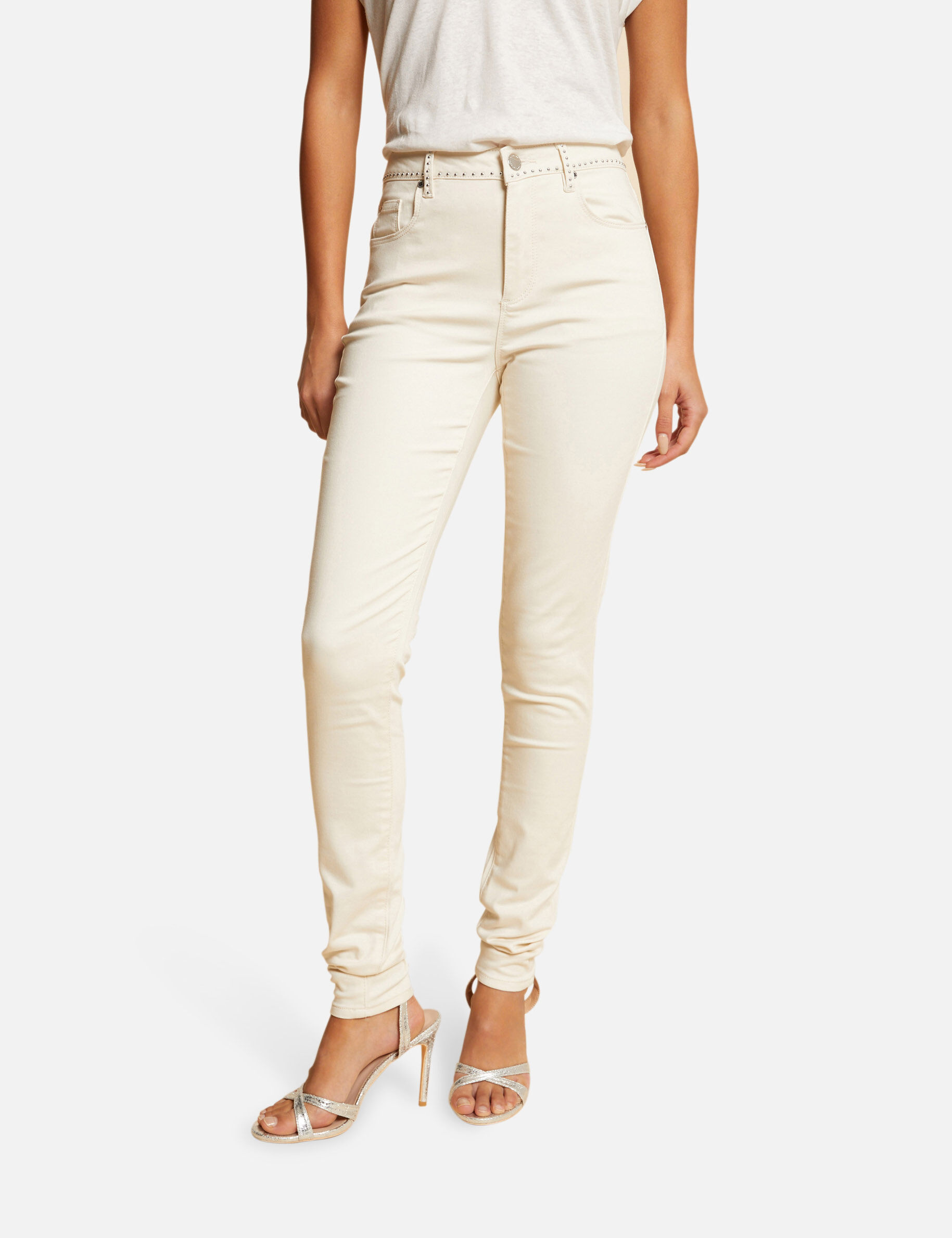 Pantalon slim avec clous ivoire femme - ivoire