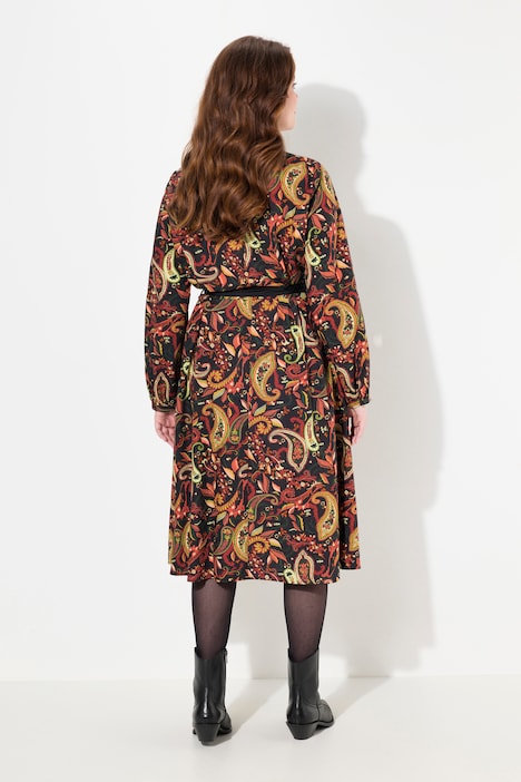 Midikleid, Landhaus-Druck, A-Linie, Kelchkragen, Langarm