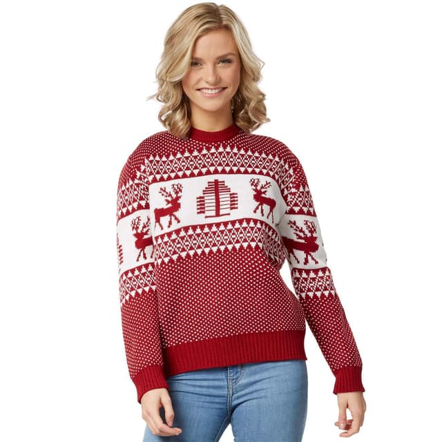 Julesweater Winterwonderland rød-hvid til kvinder