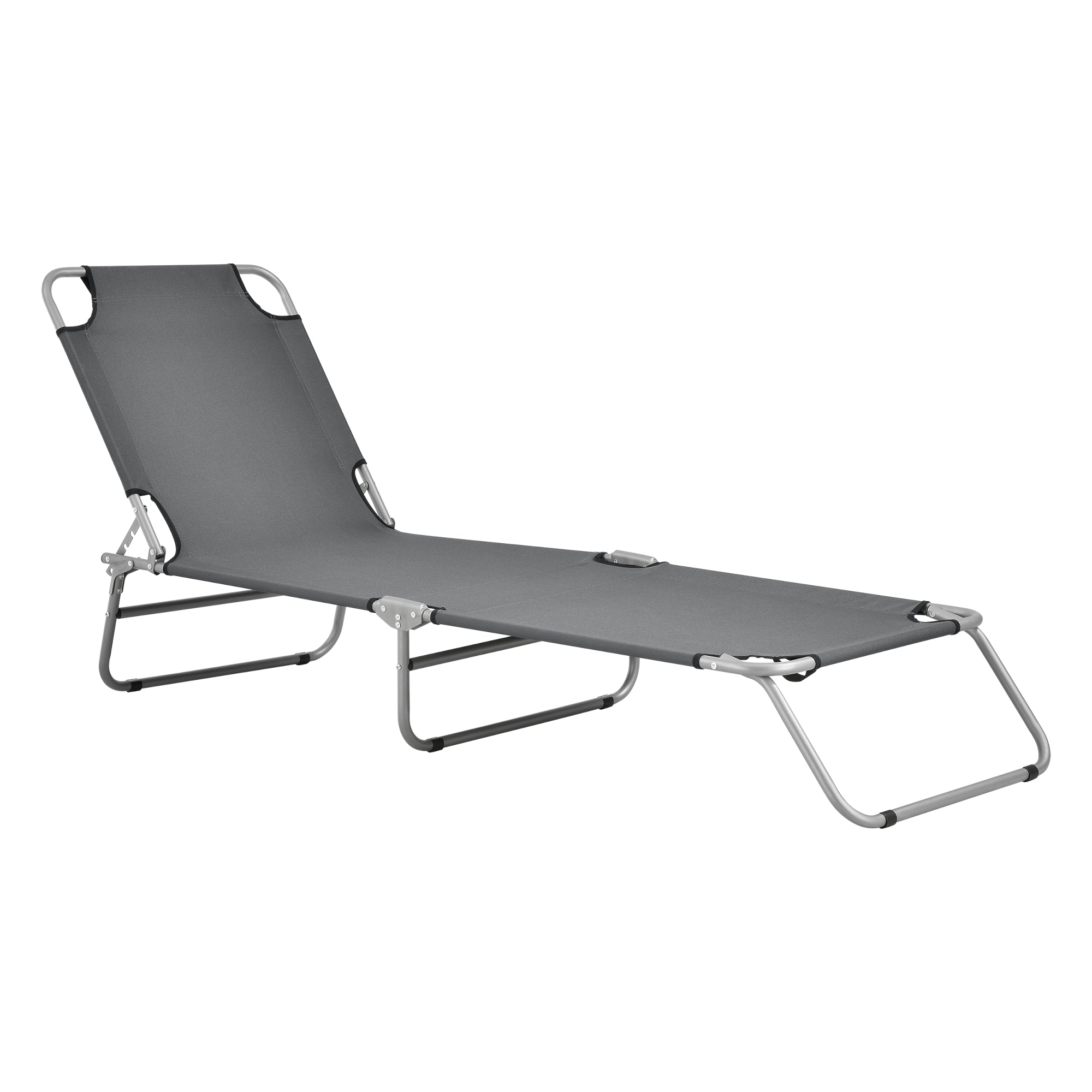 Transat bain de soleil inclinable acier polyester argenté mat gris foncé