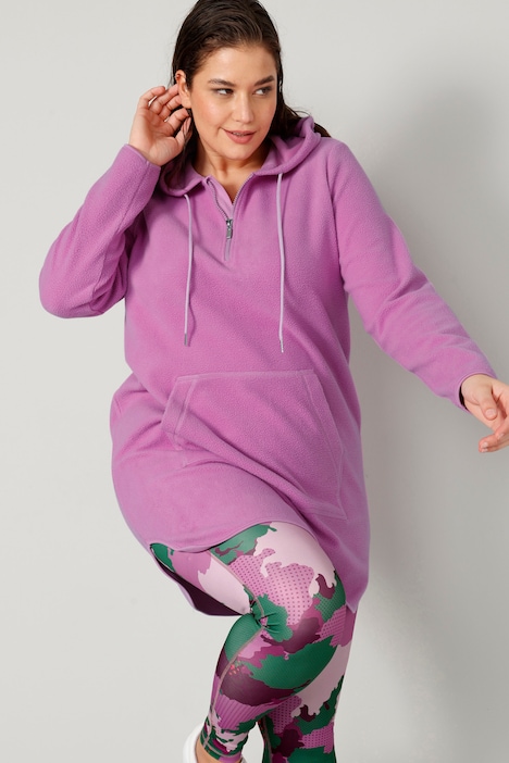 Long-Hoodie, oversized, Teddyfleece, Kapuze mit Zipper, Kängurutasche