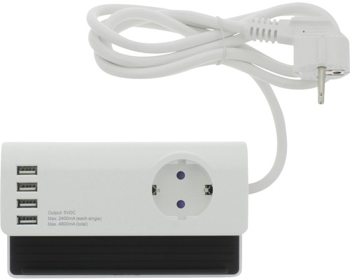 USB-dockingstation met 4 USB-poorten + houder voor tablet en smartphone + 1 geaard stopcontact