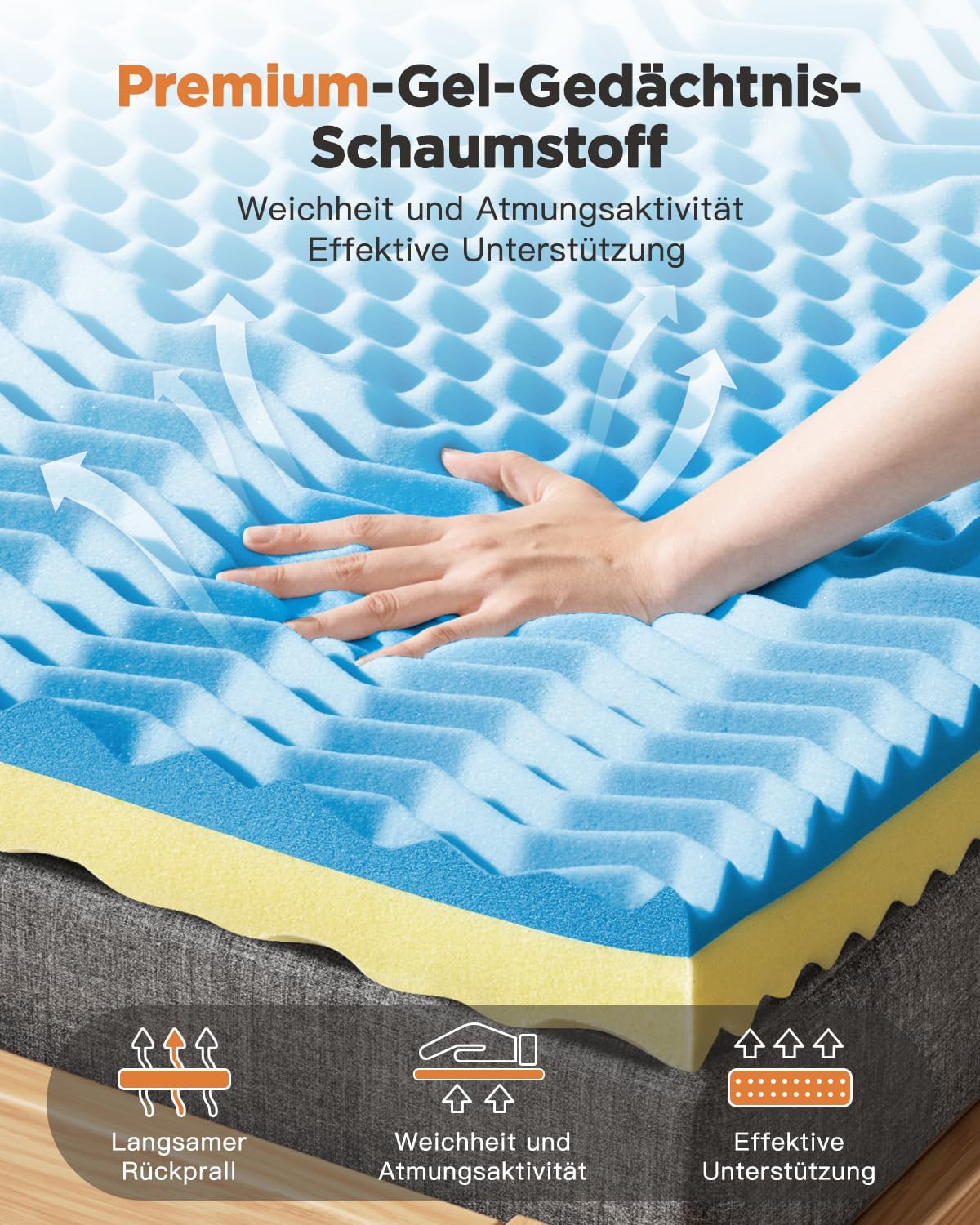 Matratzen Topper 180x200cm, 9cm Höhe Matratzentopper, H2&H3 Gel Memory Foam Matratzenauflage mit Öko-TEX Zertifiziert für Boxspringbett Wohnwagen Schlafsofa, Waschbar