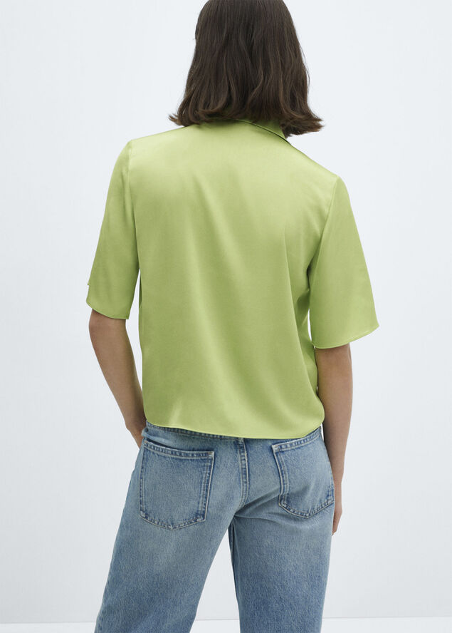 MANGO Short-sleeved satin shirt Green