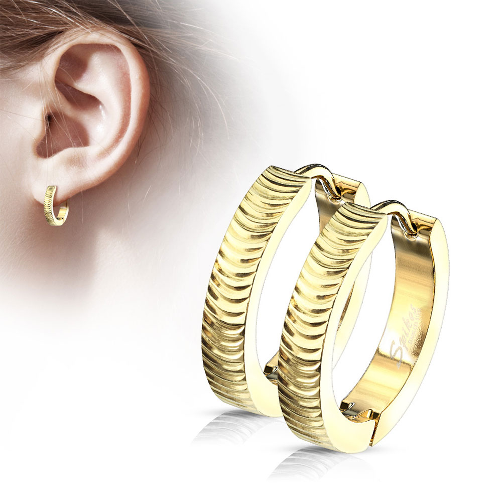 (1 Paar) Ø8mm 316L Edelstahl Ohrringe Kreolen Gerillt - Gold
