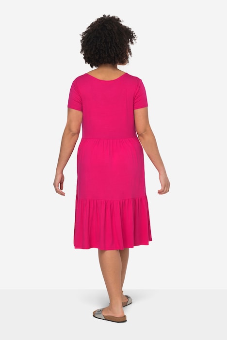 Jerseykleid, Rundhals, Halbarm, Saum-Volants