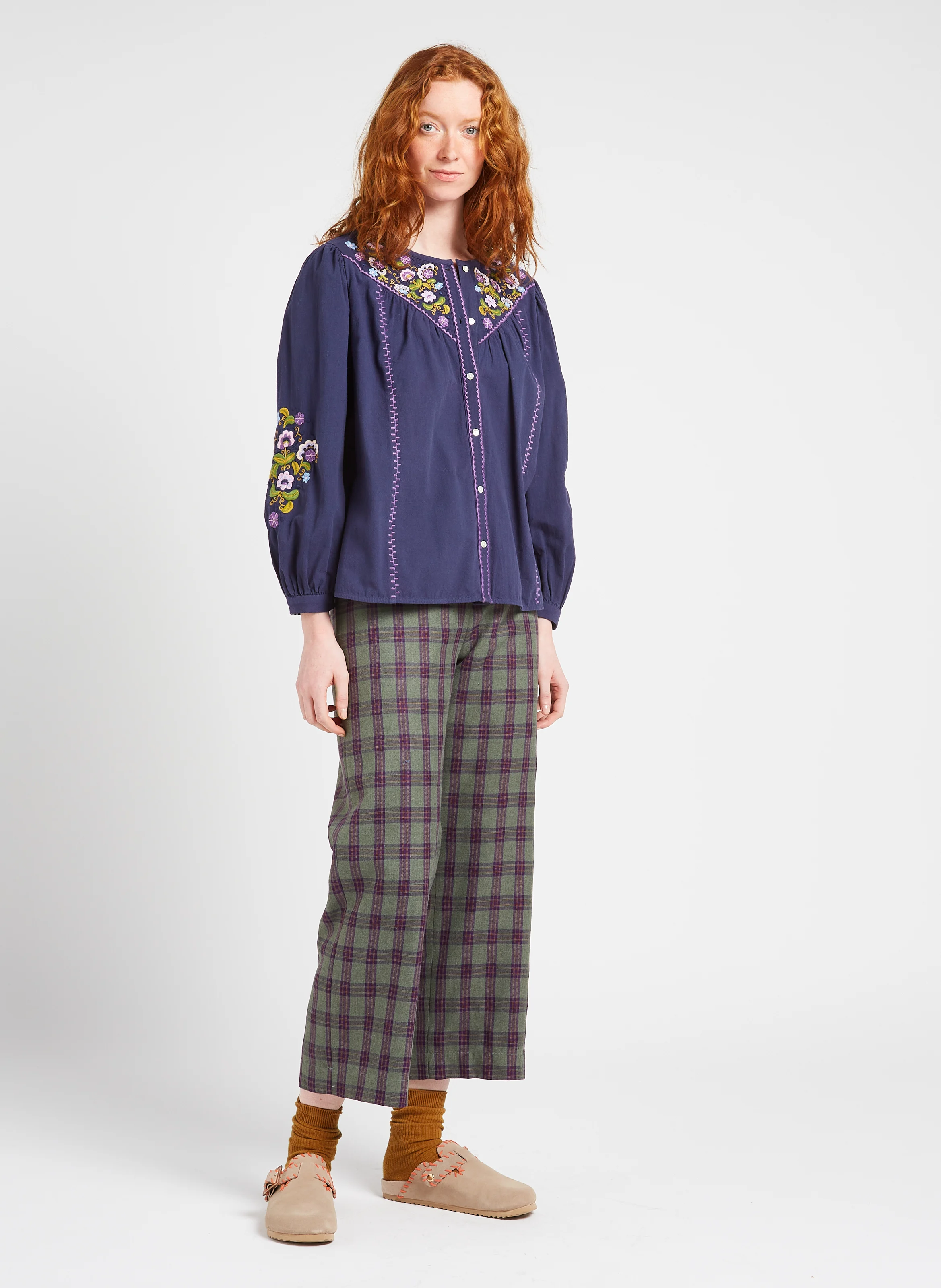 IZZANA - Blouse ample brodée en coton bio | Bleu