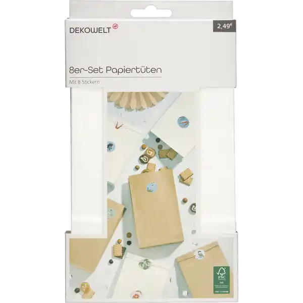 8er Set Papiertüten natur / weiß