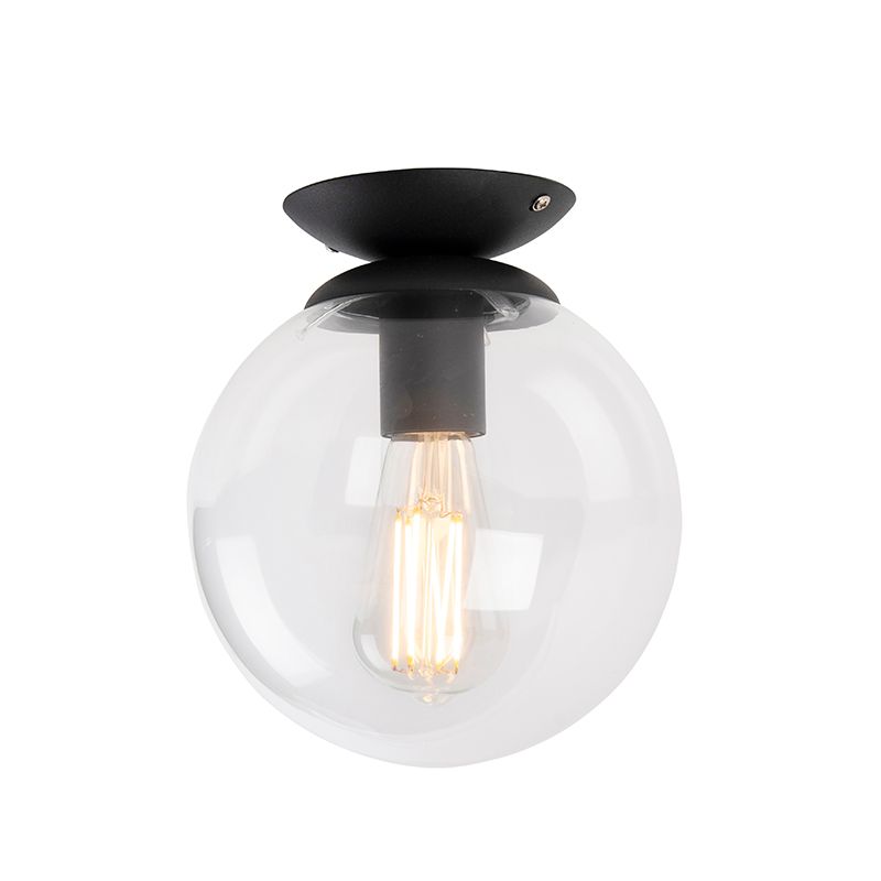 Art deco plafondlamp zwart met helder glas - Pallon