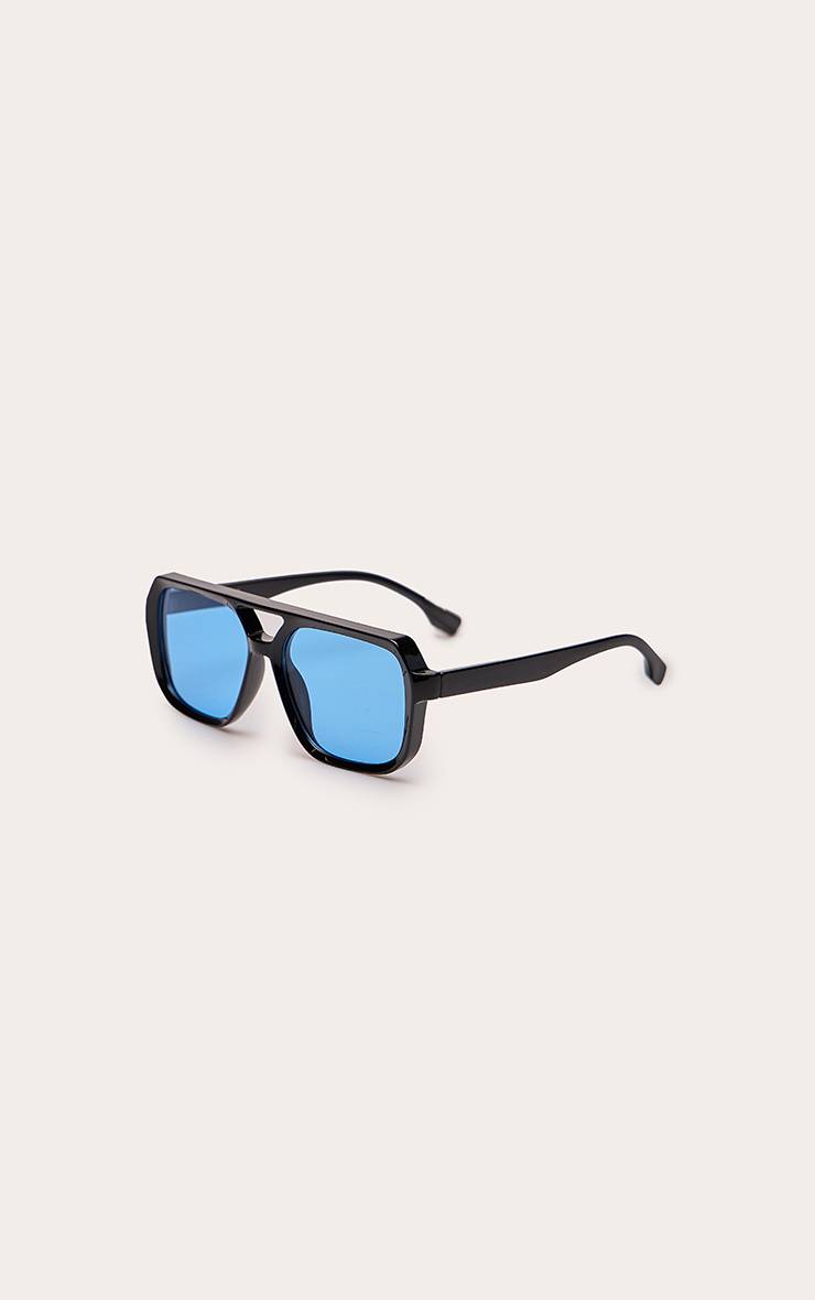 Noir Lunettes Aviateur Monture Bleue Verres Teintés