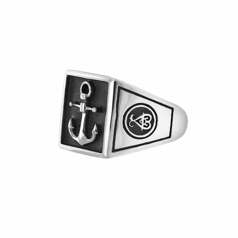 Chevalière Homme Ancre Marine Argent Homme