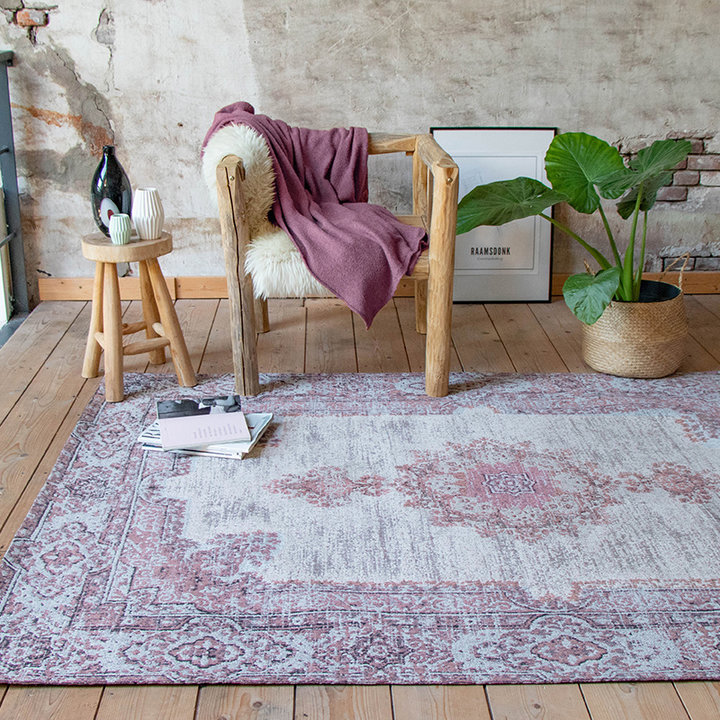 Vintage vloerkleed - Dreams Grijs/Roze | Vintage look