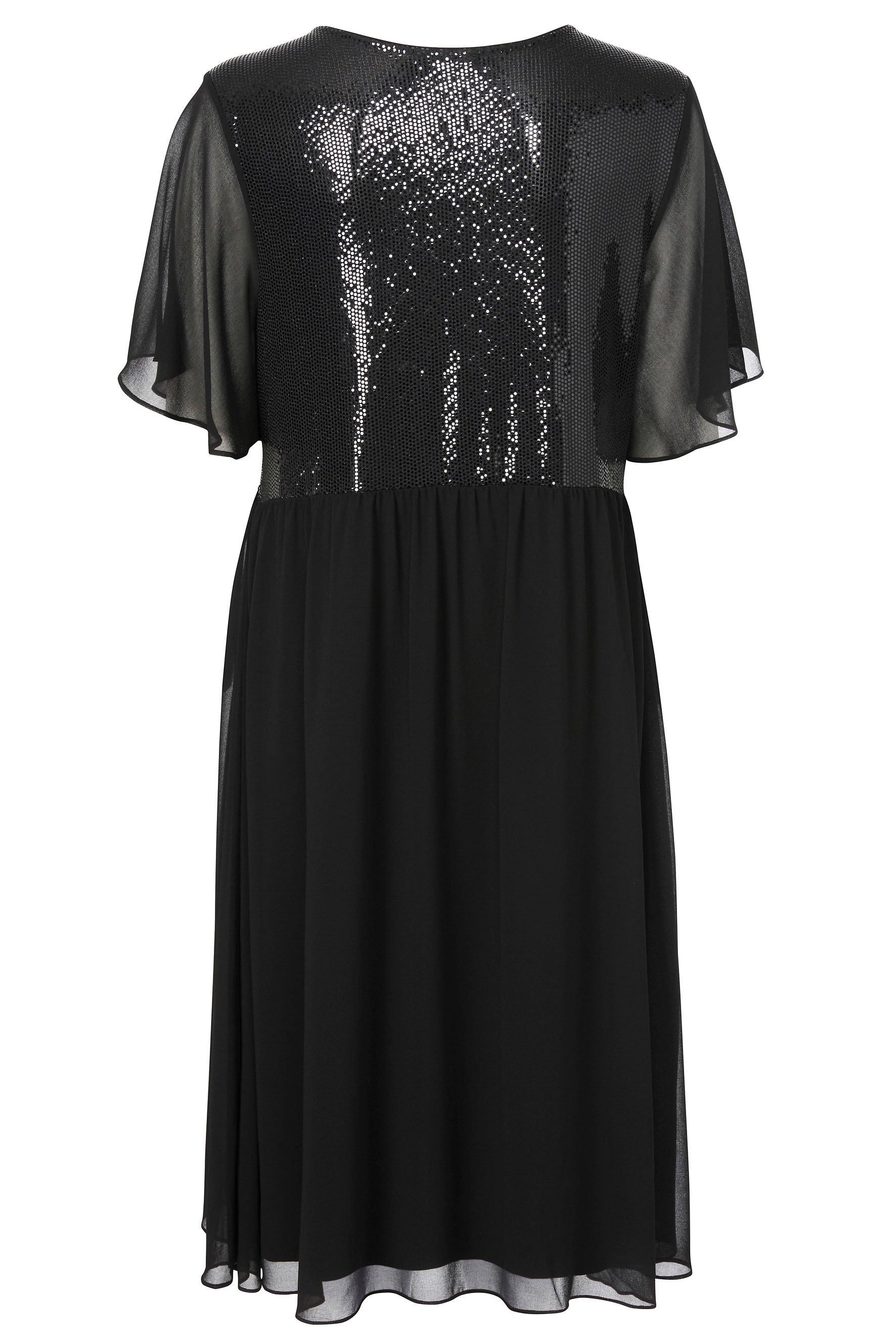 Chiffonkleid mit Paillettenoberteil und Flügelärmeln
