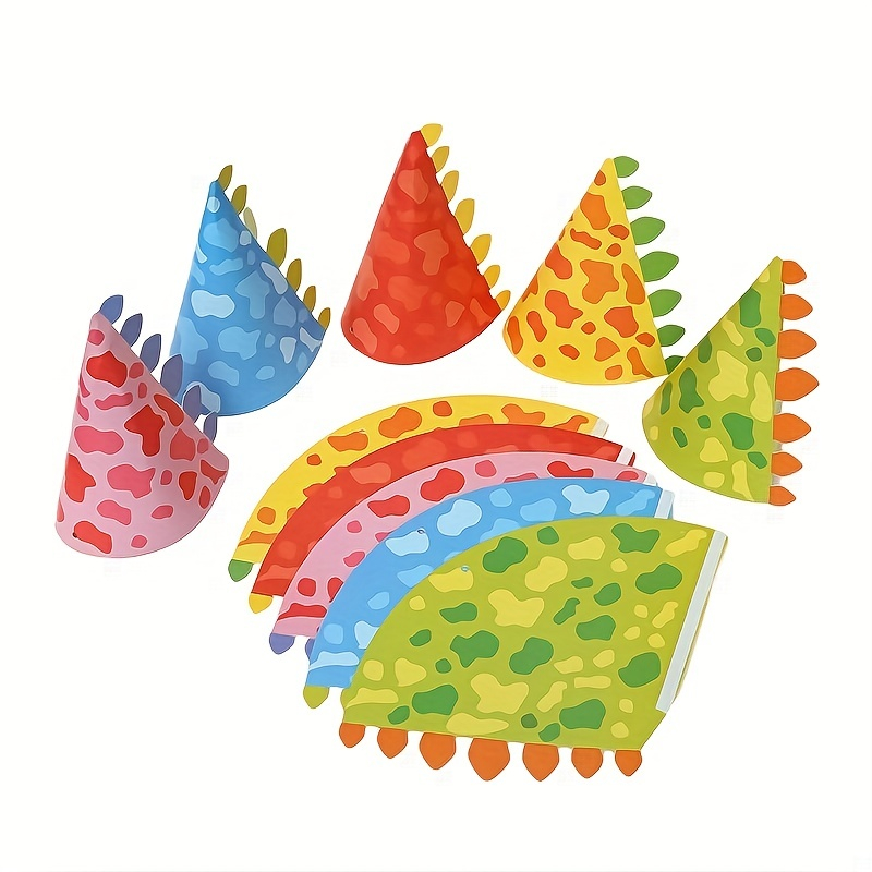 (20er Set) 11x19cm Kinder Party Hut Geburtstags Accessoire Kegel Mütze mit Gummizug - Dino