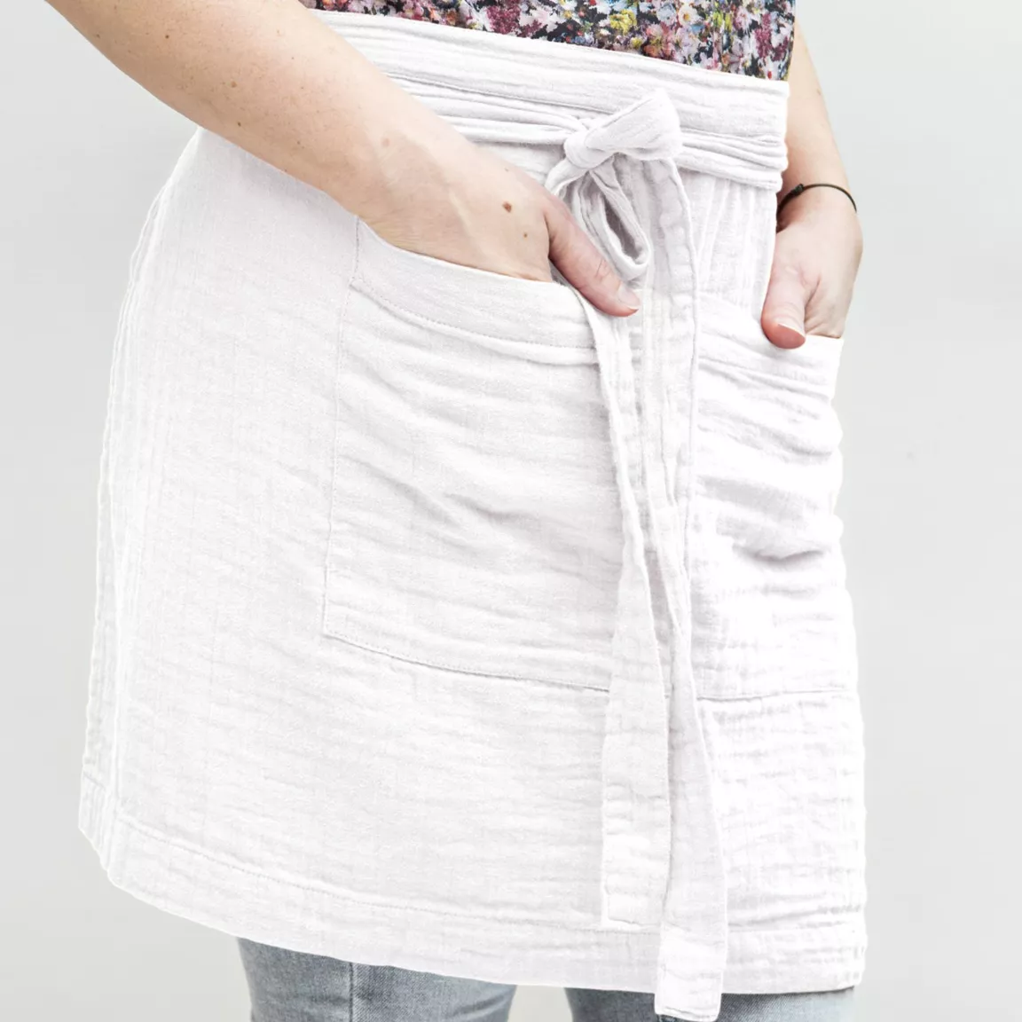 Tablier avec poches gaze de coton Gaïa Blanc chantilly