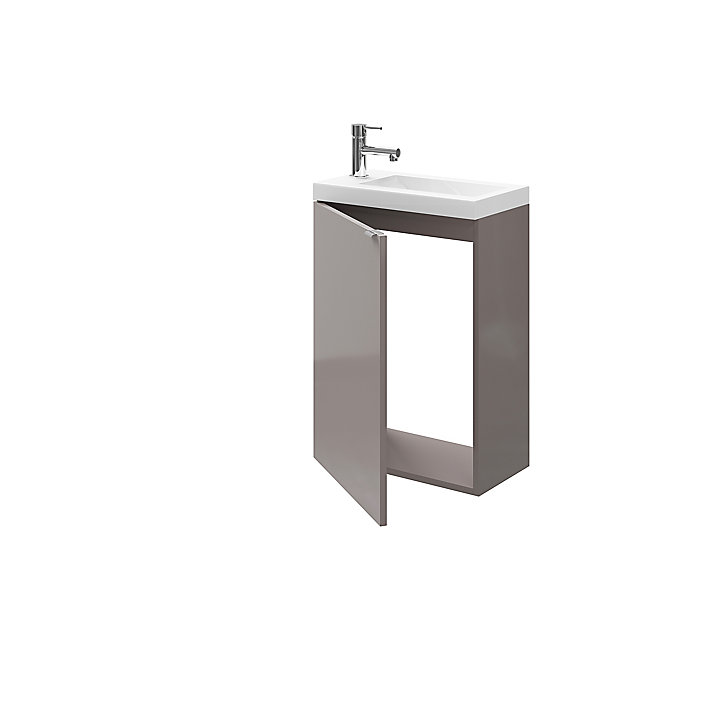 Meuble lave mains à suspendre GoodHome Imandra gris taupé L.44 x H.55 cm + plan vasque Beni