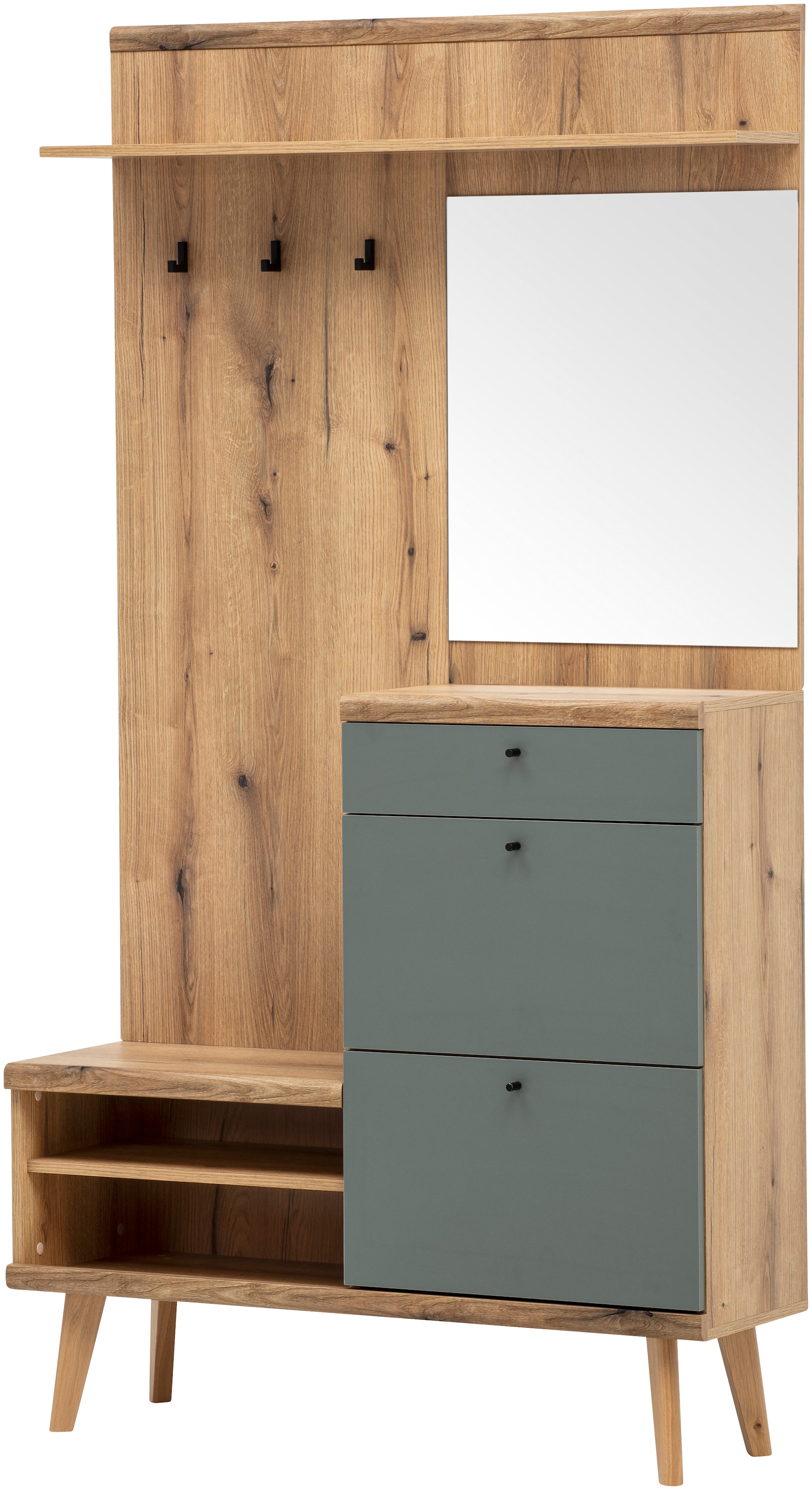 INOSIGN Kompaktgarderobe »Mavas, Garderobe, Garderobenschrank, ScandicDesign, Evoke Eiche/Salbei« ausreichend Stauraum, für kleine Räume geeignet, 110 cm breit