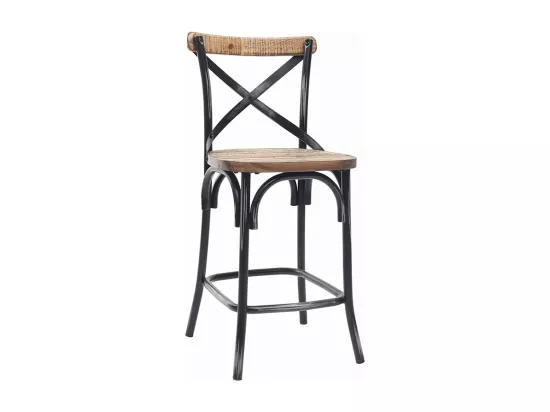 Tabouret de bar industriel en bois et métal vieilli noir 65 cm JAKE