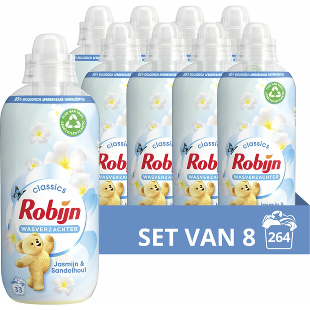 8x Robijn Wasverzachter Jasmijn en Sandelhout 33 Wasbeurten825 ml