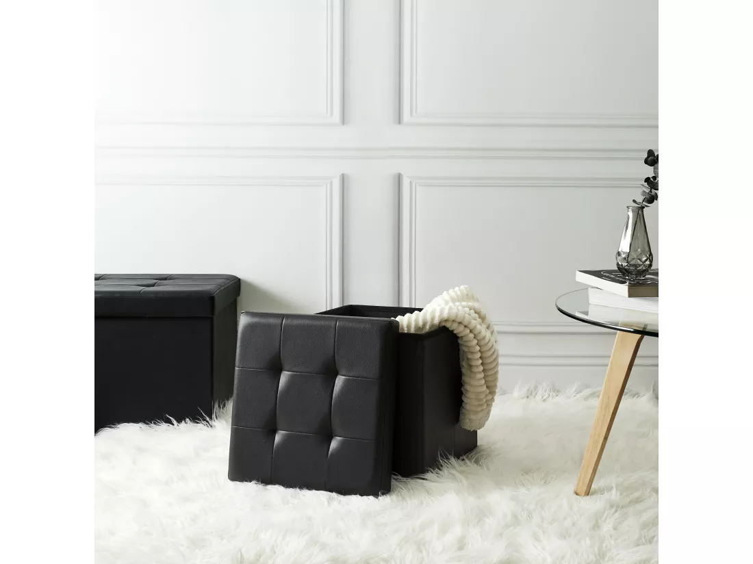 Coffre Pouf Pliable Pu Noir