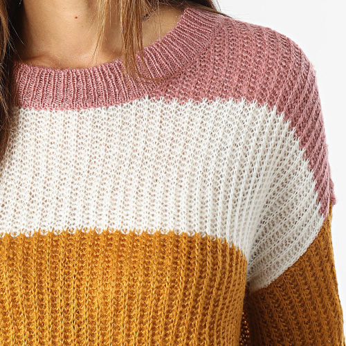 Pull Femme Badut Rose Blanc Marron Jaune Moutarde