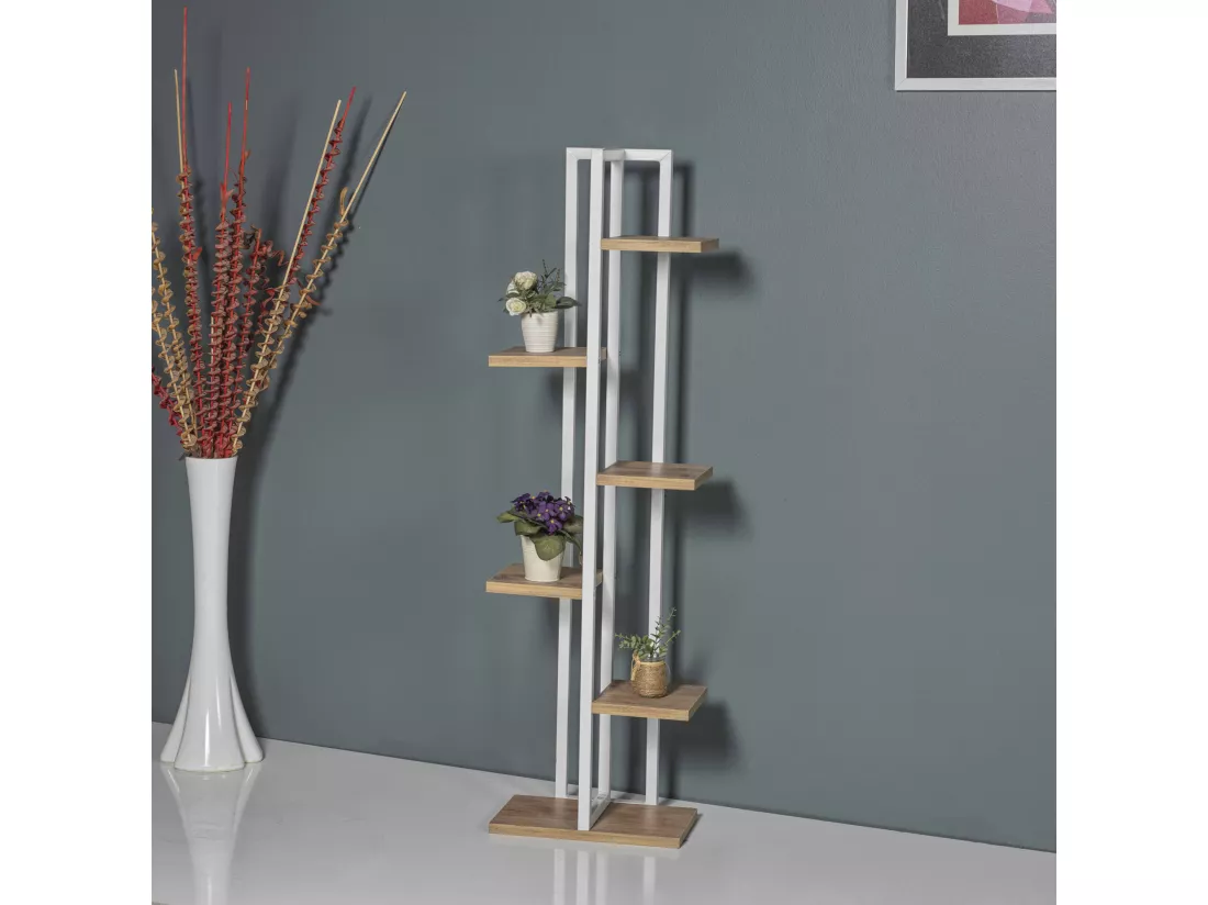 Support de plantes Tohmajärvi à 5 niveaux 120 x 34 x 21 cm effet noyer / blanc [en.casa]