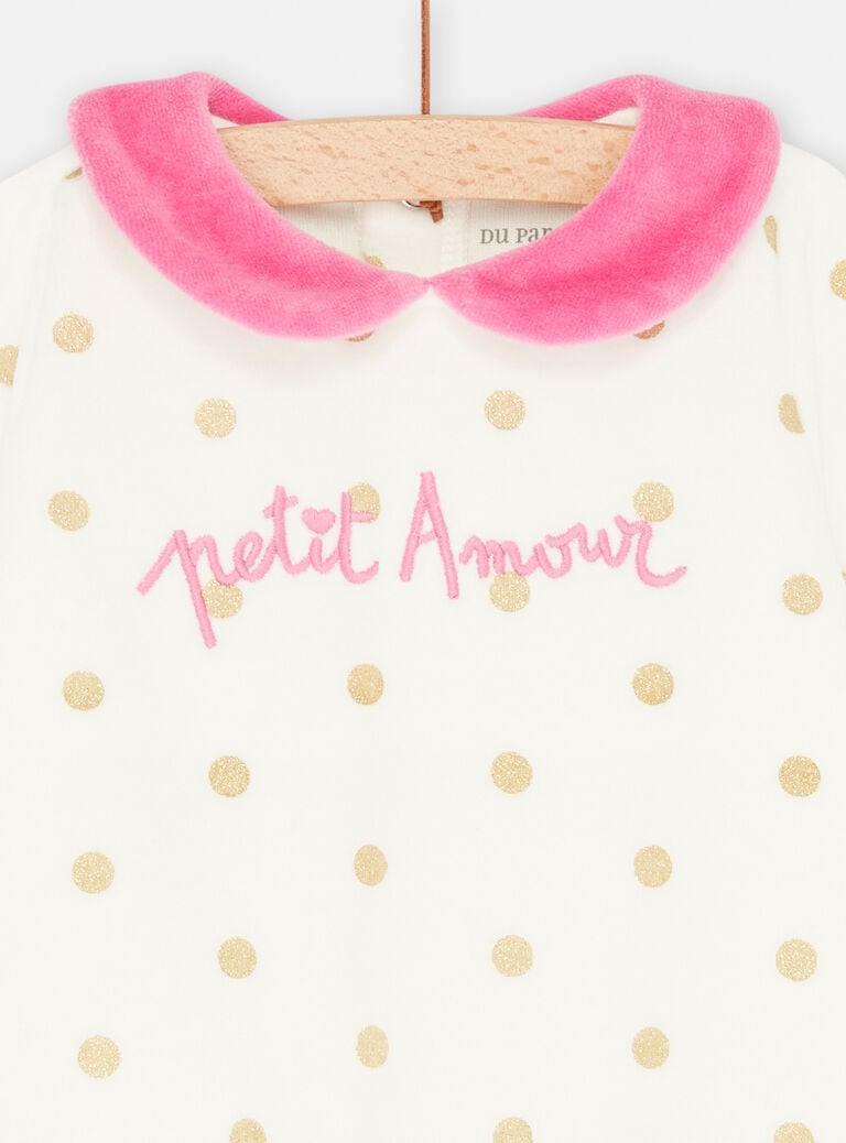 Grenouillère en velours écru à pois bébé fille