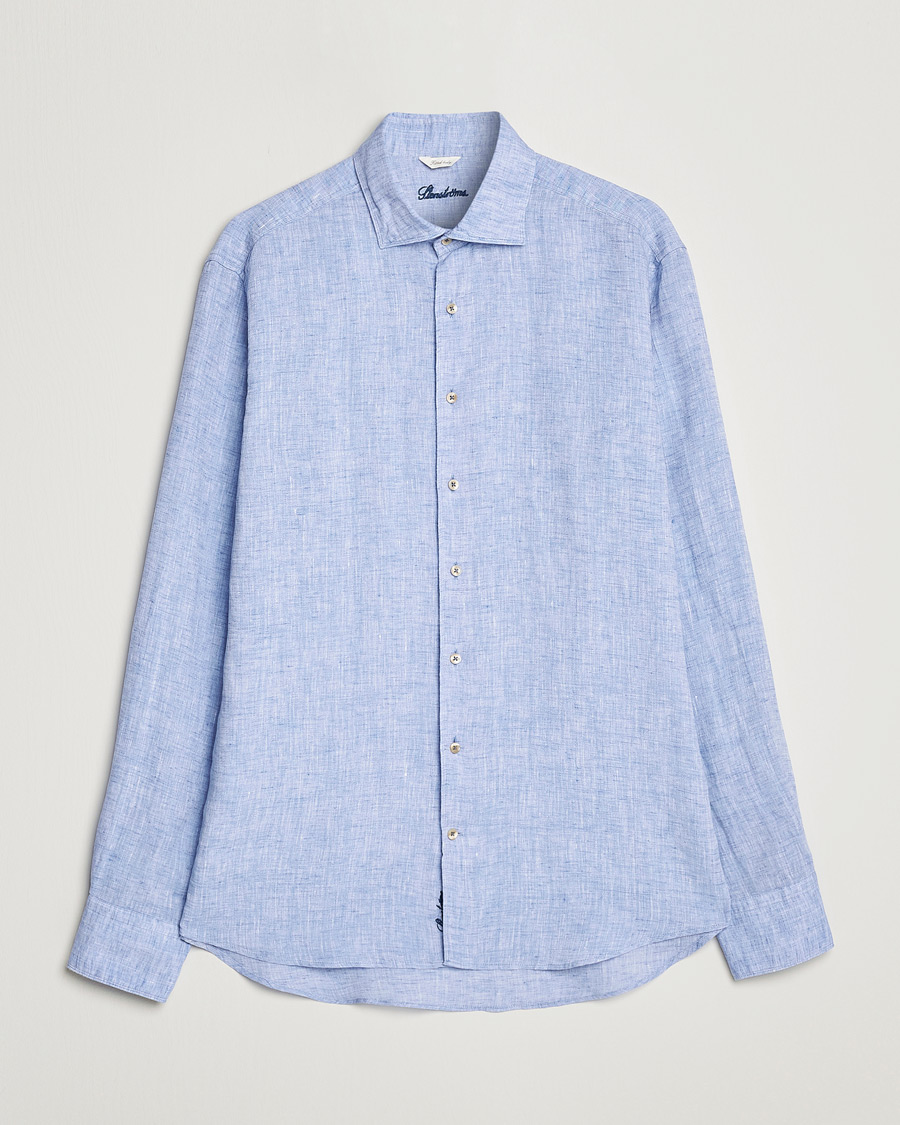 Stenströms Fitted Body Cut Away Linen Shirt Blue