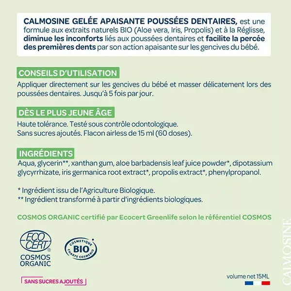 Kit Calmosine para dentição: gel calmante e anel de dentição