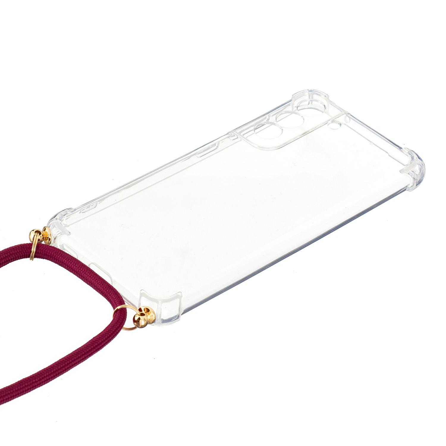 Samsung Galaxy S21 FE 5G Necklace Gummi Hülle Air Cushion Fallschutz   Handykette (150cm) - Dunkelrot / Gold