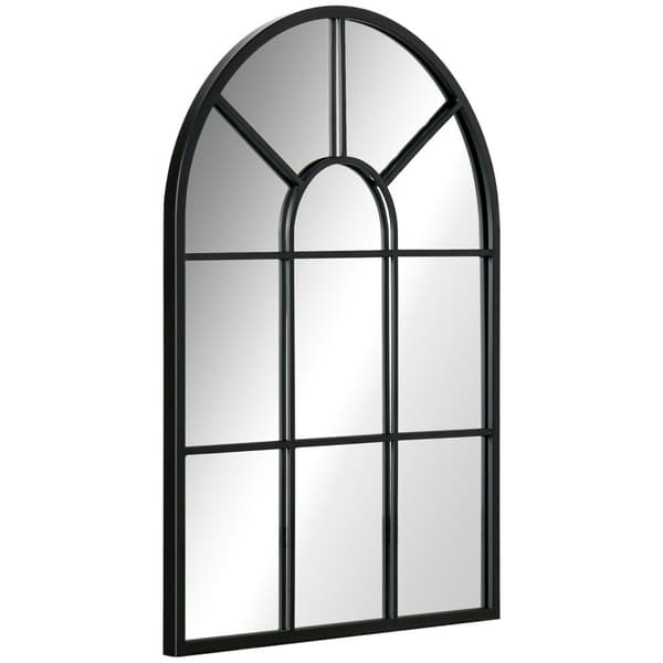 Veggspeil, vindusspeil, 70 x 50 cm, dekorativt speil med metallramme, hengende speil til stue, soverom, svart