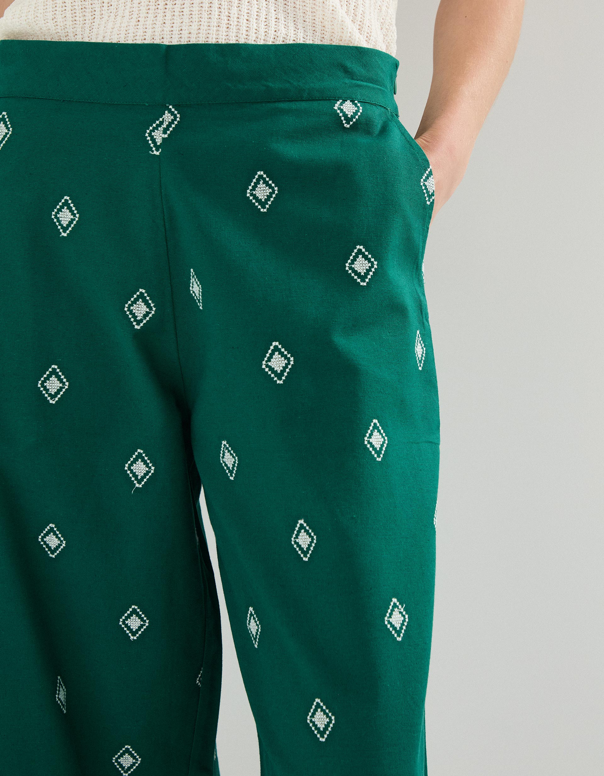Calças Culotte com Linho, Mulher, Verde