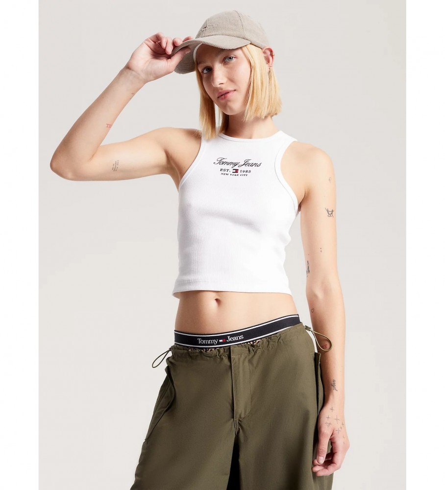 Camiseta sem mangas Tommy Jeans Essential Slim Fit branca