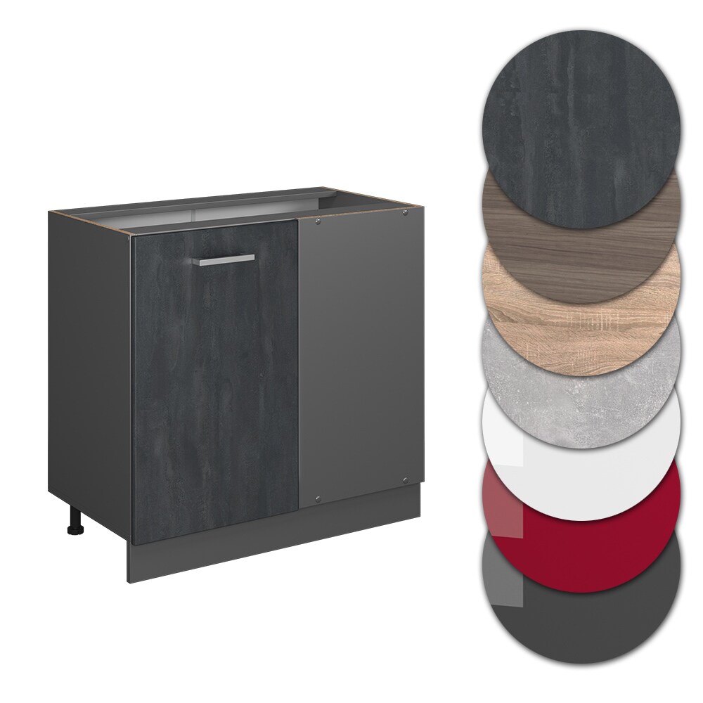 Vicco Eckunterschrank R-Line Schwarz Beton Anthrazit 86 cm ohne Arbeitsplatte