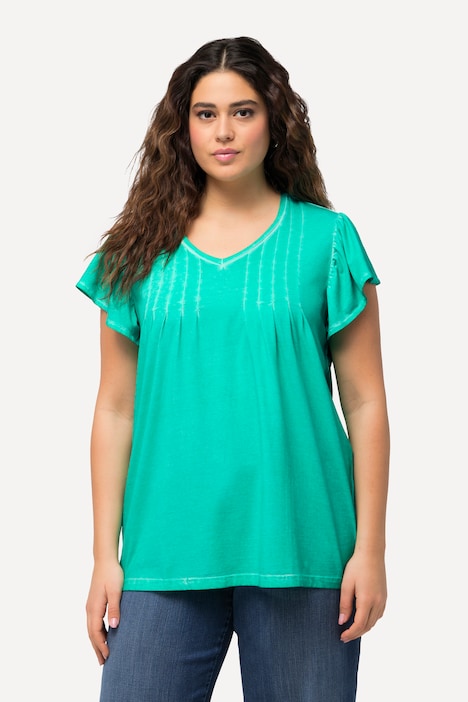 T-Shirt, Zierfalten, A-Linie, V-Ausschnitt, Halbarm