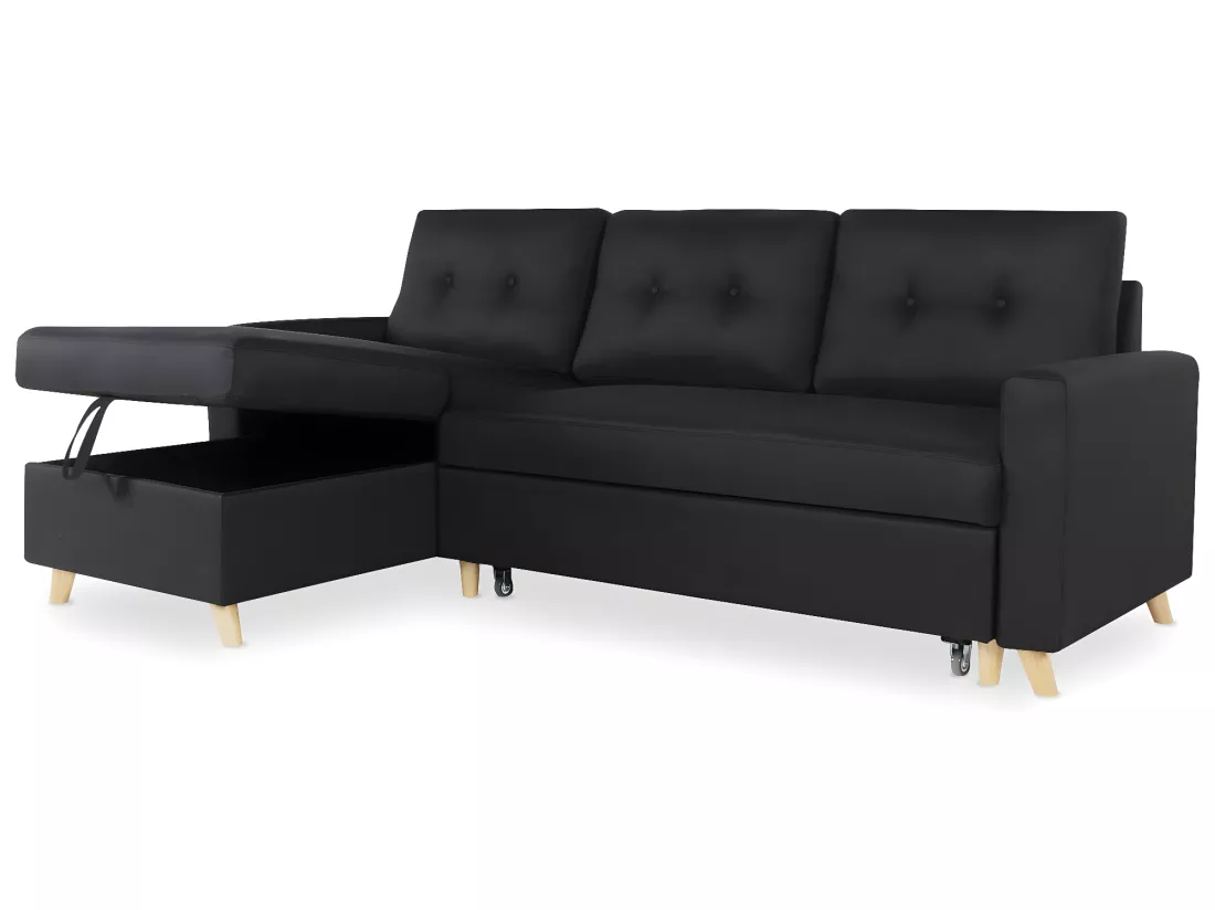 Canapé d'angle convertible réversible Falko Tissu Noir