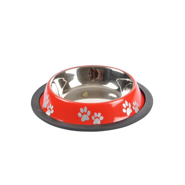 GAMELLE MOTIF PATTES INOX D.15.5CM ROUGE BRILLANT ANTIDERAPA
