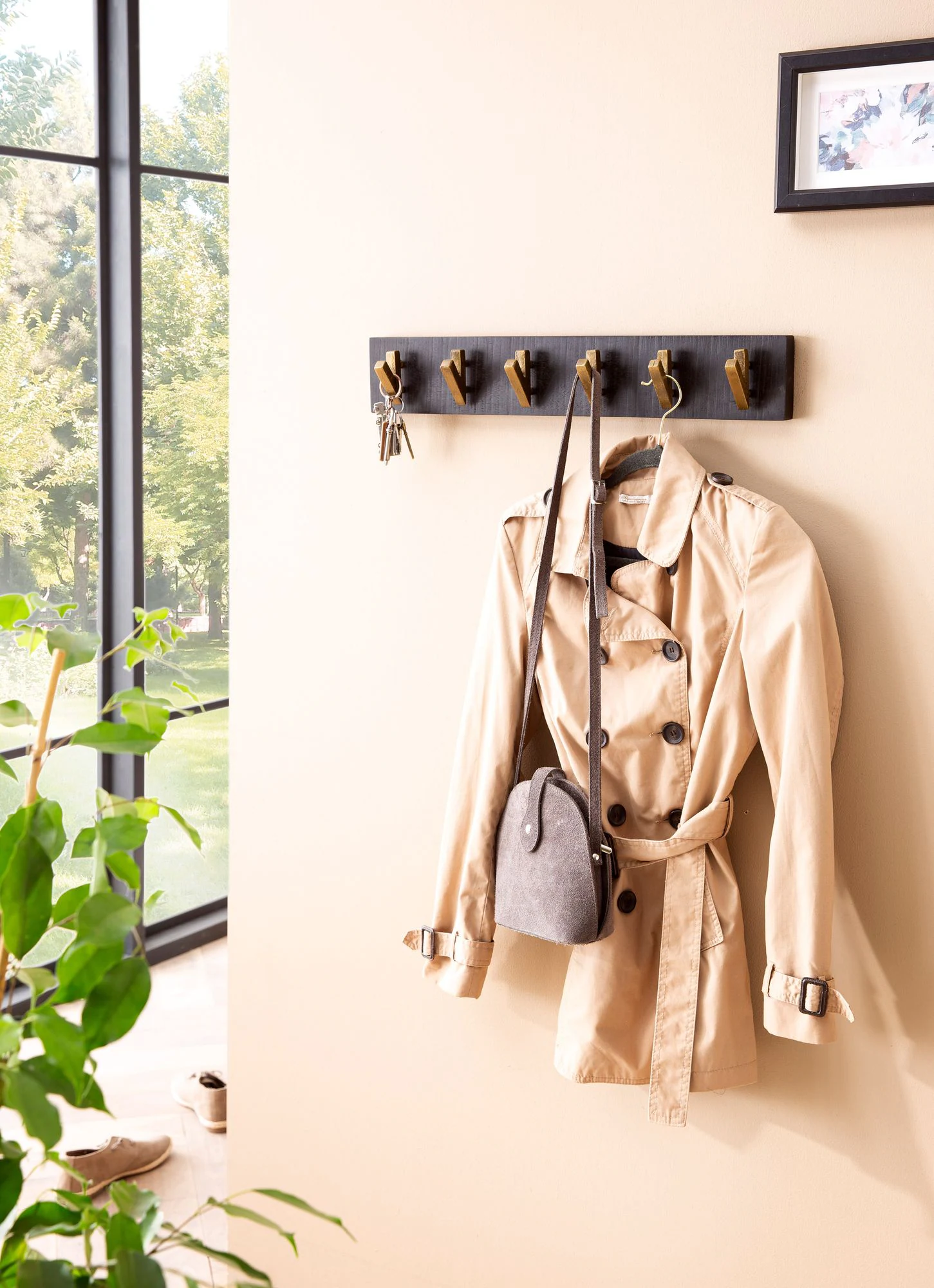 Wandgarderobe FineBuy Hakenleiste Mango Massivholz 60 cm Garderobe Flur Schwarz