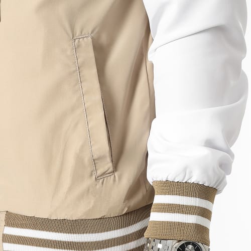 Veste Zippée Capuche Bicolore 0186 Beige Blanc