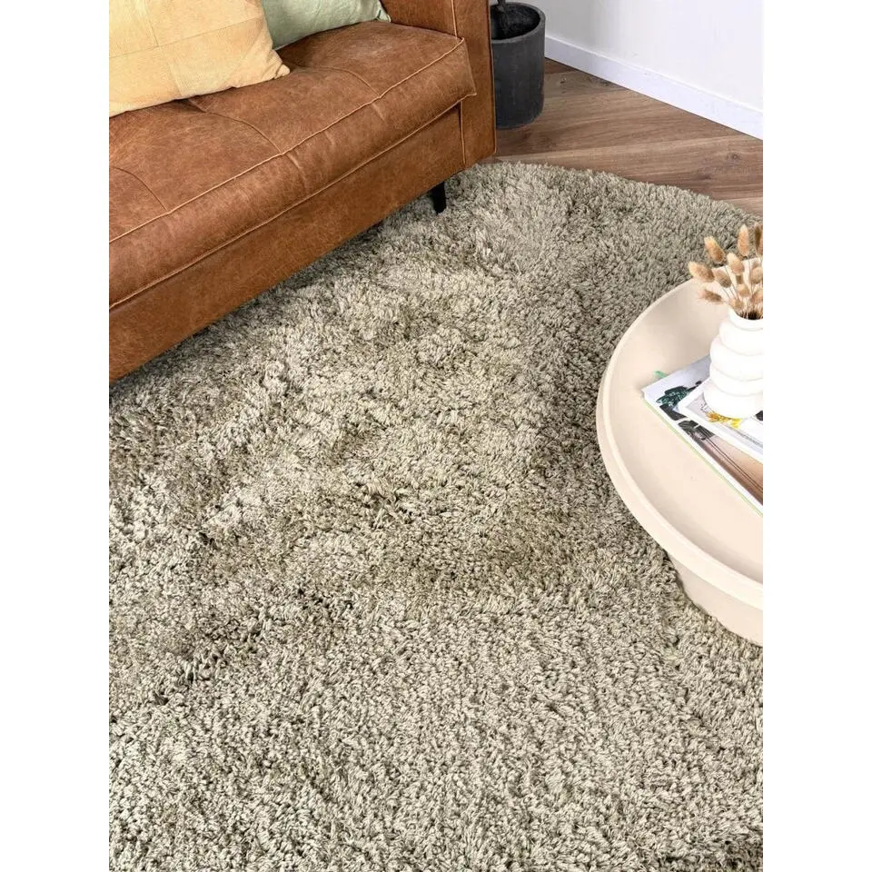 Interieur05 rond hoogpolig vloerkleed polyester Pilo groen - 290 x 200 cm